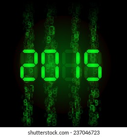 New Year 2015: green digital numerals on black.