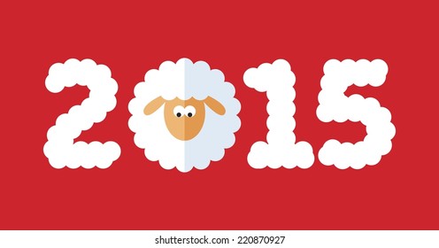 new year 2015 greeting card with sheep. Vector EPS 8 illustration. 