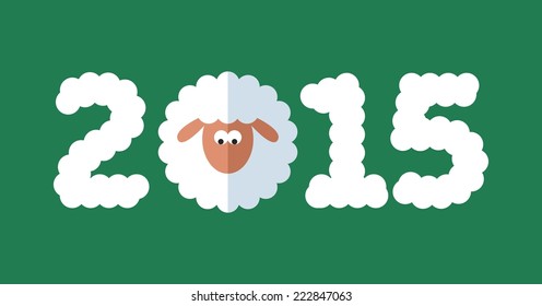 new year 2015 greeting card with sheep on green background. Vector EPS 8 illustration. 