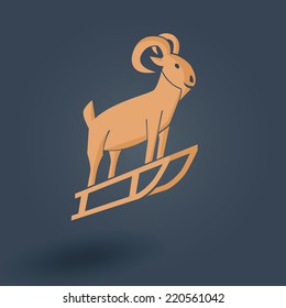 New Year 2015 illustration with funny flying wooden goat on the sledge