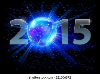 New Year 2015: metal numerals with disco ball instead of zero. Illustration on black background.