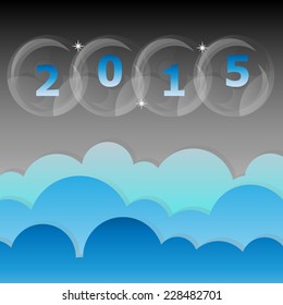 New year 2015 night star and cloud sky background, stock vector