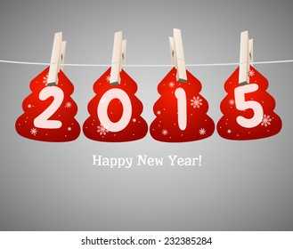New Year 2015 red cards in the form of Christmas trees background. vector