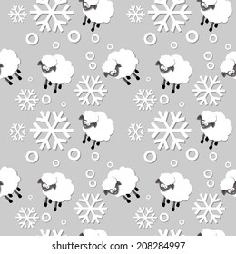 New Year 2015 seamless pattern with snowflakes and sheep