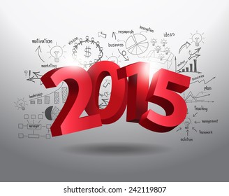 New year 2015 three-dimensional on creative drawing business success strategy plan ideas, Inspiration concept modern design template, diagram, Vector illustration