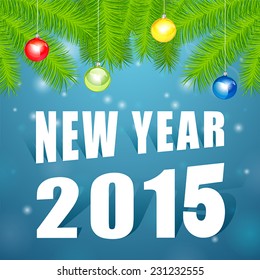 New Year 2015 under the tree, blue background,Christmas decorations