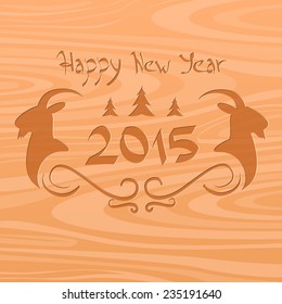 new year 2015 wood texture text goat logo symbol flat icon vector illustration