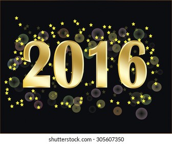 New Year 2016 with bubbles and small stars throughout background. Vector illustration format. Saved in illustrator version 10.