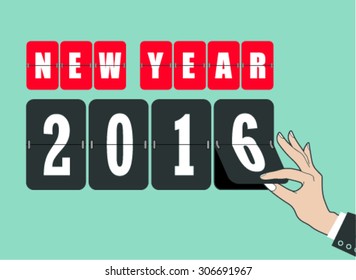 New year 2016 card. Mechanical timetable in movement