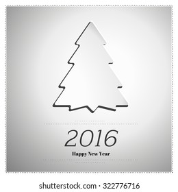 New Year 2016 card with white paper tree. 