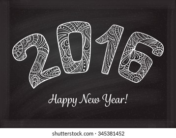New Year 2016 chalk vector lettering in zendoodle style. 