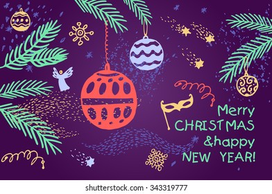 New Year 2016. Christmas background. Vector illustration. Template for Greeting , Congratulations, Invitations.