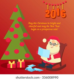 New Year 2016, christmas decoration. Christmas congratulation postcard