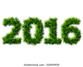 New Year 2016 of christmas tree branches isolated on white. Empty pine twigs in shape of number 2016. Vector image