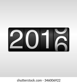 New Year 2016 Design - Odometer With White Numbers Rolling From 2015 To 2016, On White Background.