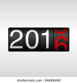 New Year 2016 Design - Odometer With White And Red Numbers Rolling From 2015 To 2016, On White Background.