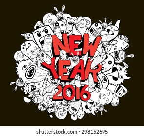 new year 2016 doodle hipster background