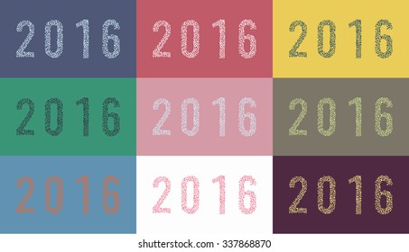 New Year 2016 figures are depicted with colored dots, vector illustration.Set