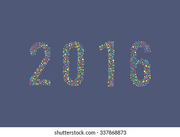 New Year 2016 figures are depicted with colored dots, vector illustration.