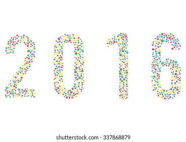 New Year 2016 figures are depicted with colored dots, vector illustration.