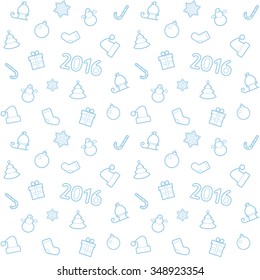 New Year 2016 flat line pattern background for greeting card, banner, postcard, wrapping, etc. Pattern swatch included.