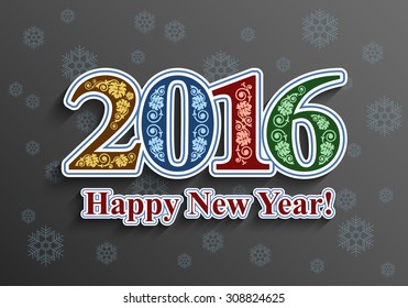 New year 2016, Graceful ornamental calligraphic text design, Vector illustration Eps 10