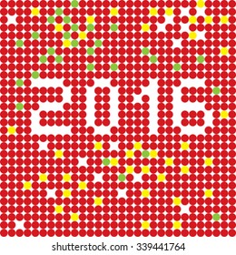 New Year 2016 greetings card stencil, pixel illustration of a scoreboard composition with digital text made of dots