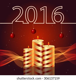 New year 2016 illustration on red background candles Christmas toys