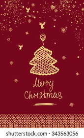 New Year 2016. Knitting tree. Christmas background. Vector illustration. Template for Greeting , Congratulations, Invitations.