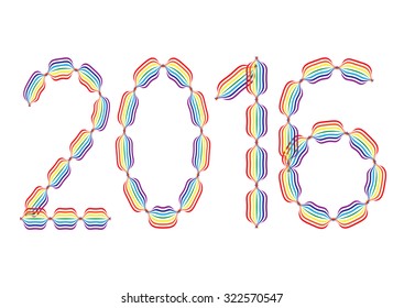 New Year 2016 made in rainbow colors on white background