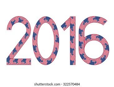 New Year 2016 made of USA flags on white background