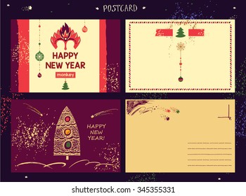New Year 2016. Mask monkey. Handdrawn.Christmas background. Vector illustration. Template for Greeting , Congratulations, Invitations.