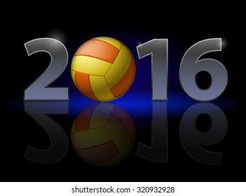 New Year 2016: metal numerals with volleyball instead of zero having weak reflection