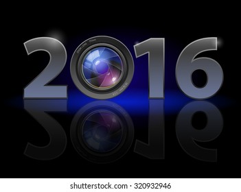 New Year 2016: metal numerals with camera lens instead of zero having weak reflection