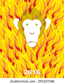 New year 2016. Monkey on flame background. Year of  Fire Monkey on Chinese calendar. Vector illustration.