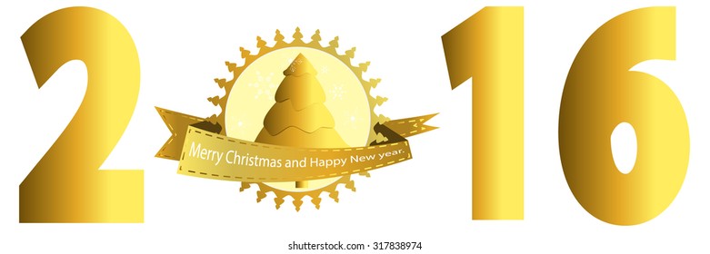 New year 2016.The number of Golden color. Vector illustration.