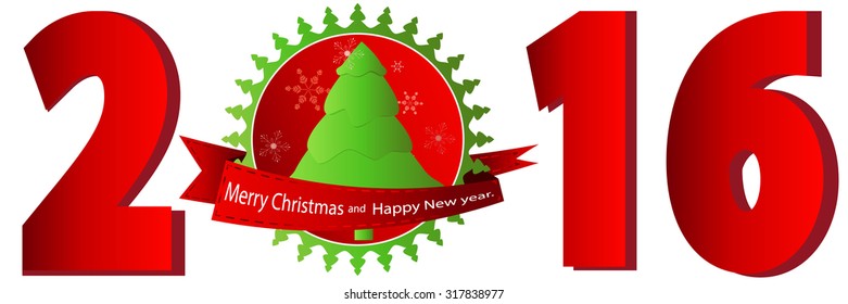 New year 2016. Numbers red. Vector illustration.