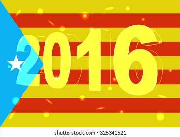 New Year 2016 on a background of the flag Catalonia