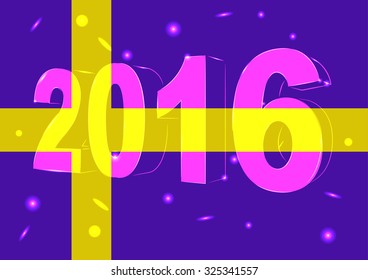 New Year 2016 on a background of the flag Sweden