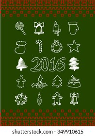 New year 2016. Set icons hand drawing elements.