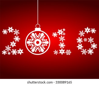 New Year 2016 with snowflakes on a red background