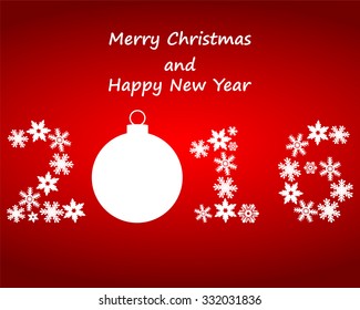 New Year 2016 with snowflakes on a red background