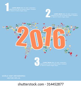 New Year 2016 Text Design with Creative Doodle business, technology and strategy planning icon Idea, Vector Illustration EPS 10.