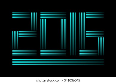 New year 2016 text design of blue strips on dark background