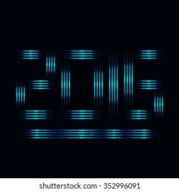 New year 2016 text design of azure lights on dark background