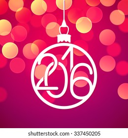 New Year 2016 vector greeting card, bokeh background