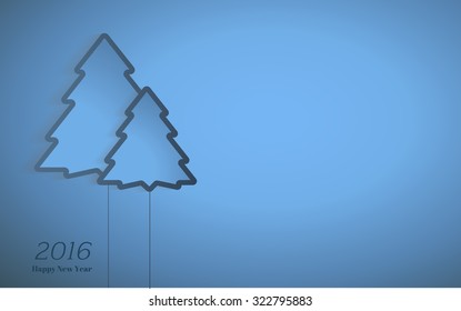 New Year 2016 white background with paper tree. 