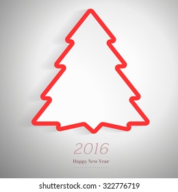 New Year 2016 white  card with rad paper tree. 