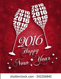 New Year 2016 Wine Glass Toasting Design