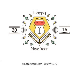 New Year 2016 with yellow monkey-style hipster. Modern illustrations for a holiday on a postcard or print  shirts.